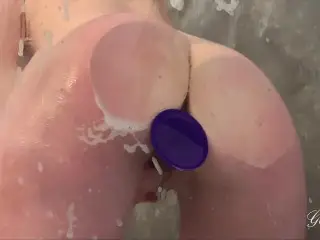 Soapy Suction Cup Dildo in the Shower