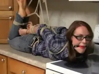 Nerdy Madalynn Raye Roped Barefoot in the Kitchen & Gagged