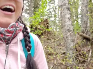 Happy Girl Pees in the Woods