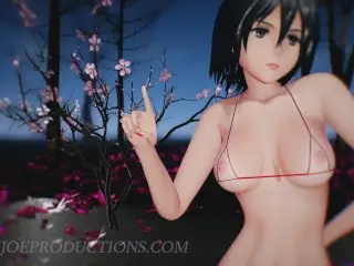 MMD R18 4k UHD Forest Green Bikini Mikasa Ackerman - Baam - 1074