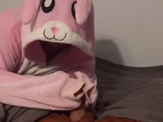 Fleece Handjob from Girl in Bunny Onesie