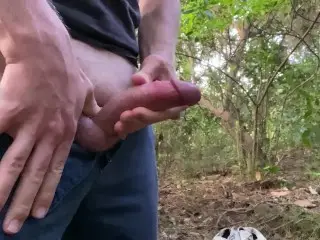 The Boy Jerks off in the Forest in Public. Powerful Cumming