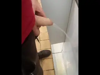 Hung Lad at Urinal next to me Gets Semi while Pissing!