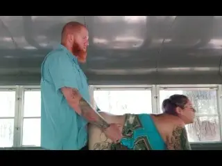 Tattooed BBW Fucks in Abandoned Bus in the Woods