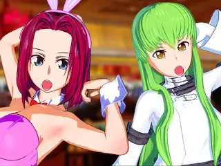 Code Geass - Bunny Girl Kallen X Futa C.C. Footjob and Cowgirl Hentai