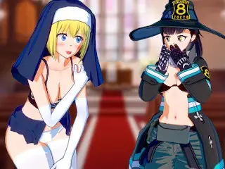 Anime Nun Iris Fucked by Futanari Maki Oze