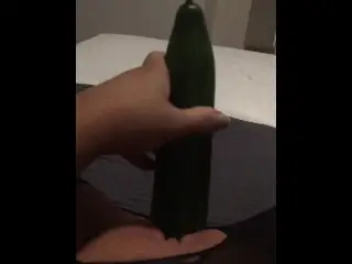 Fucking my Tiny Pussy with a Huge Cucumber and Squirting everywhere while Wearing Ripped Pantyhose