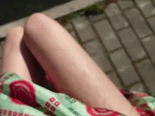 FIT TEEN SHOWS HAIRY LEGS AND PUSSY IN PUBLIC PLACE