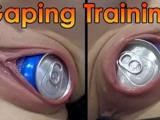 My Wife Trains Stretching her Pussy with Soda can and Coffee can