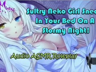 ASMR - Sultry Neko Cat Girl Sneaks in your Bed on a Stormy Night! what do you Do? Audio Roleplay