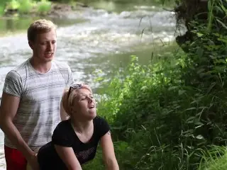 A Slut Girl in Beautiful Nature has her Mouth Full of Sperm and is Happy / Free