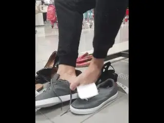 Trying on Shoes at the Mall