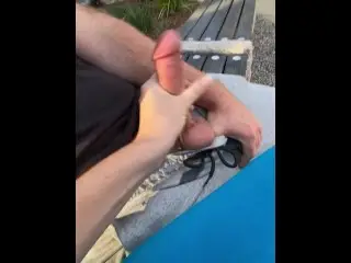 Risky Public Handjob Caught - she couldn't Resist Jerking me off in my Sweatpants