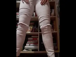 Girl Pissing in White Jeans onto a Carpet