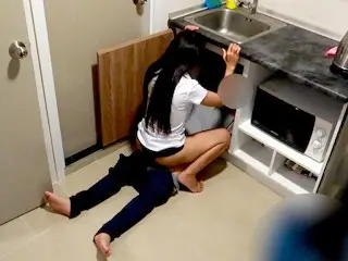 Thai Student Fucks her Plumber in the Kitchen