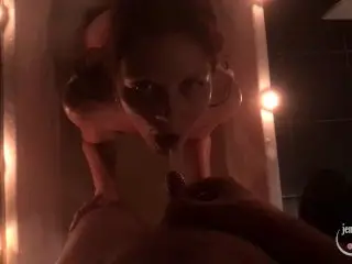 Teen Takes Golden Rain and Plays with Big Pussy Lips and Candle Wax in the Bathroom