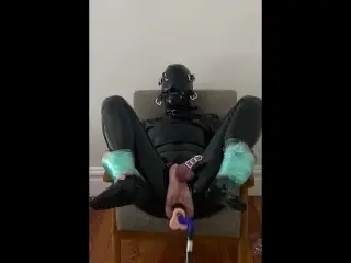 Latex Bondage sub Machine Fucked in Chastity