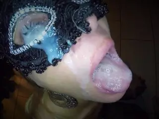 Dutch Girl with Needle Pierced Tits Sucks Cock and Gets his Cum in her Eye