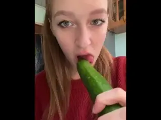 2 Cucumber Deepthroat. Blow Job