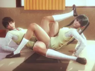 Lesbian after School Scissoring on Bed