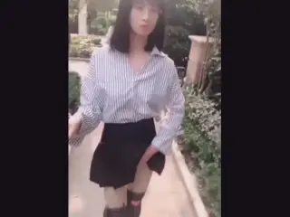 Exhibicionist Asian Ladyboy Selfie Stick Videos Flashing her Cock on the Street