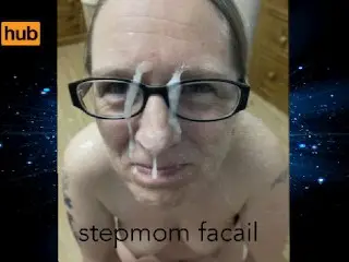 StepMom Sucks and Takes first Facial over her Glasses