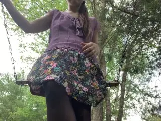 Peek up my Skirt while I Swing. can you tell when I Cum?