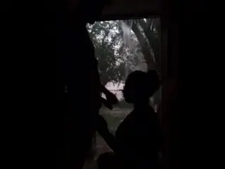 Fucking while Raining with the Door Open Public Rough Throat Fuck