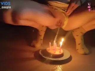 BLOW UP THE CANDLE WITH MY PEE AND TASTE IT | Happy Birtday to Me! | PISS AMATEUR UNICPORN COUPLE