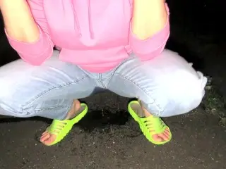 My HOT Female Desperation and Pissing my Jeans at Night on Public