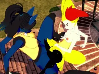 Pokemon Yuri Hentai - Braixen and Lucario make Scissors