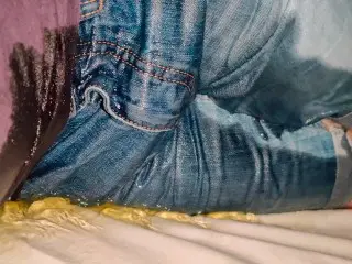 Bedwetting in Jeans Shorts (Huge Puddle of Pee)