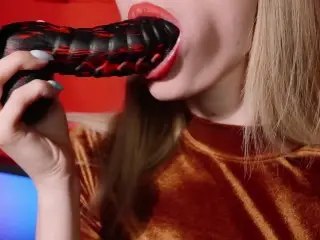 Bad Dragon Dildo Destroys Blonde's Mouth Blowjob from Kira Loster