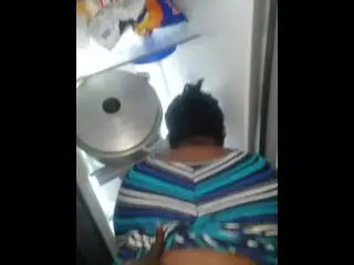 Ebony BBW GF Gets Fucked in the Fridge