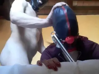 Tied, Blinfolded and Ball Gagged then has to Suck a Big Cock, Rough Deepthroat