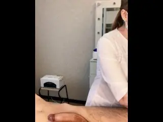 The Patient CUM Powerfully during the Examination Procedure in the Doctor's Hands