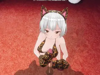 3D HENTAI Neko Girl Strokes your Dick with her Paws