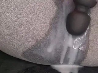 Vibrator Orgasm in Leggings after HUGE Creampie