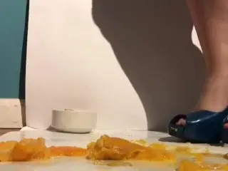 Sexy Girl in Heals DECIMATES, TRAMPLES, and Gets WET AND MESSY with her Food!