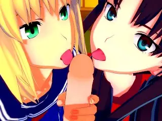 Fate/Stay Night: Fucking Rin and Saber at the same Time (3D Hentai Uncensored)