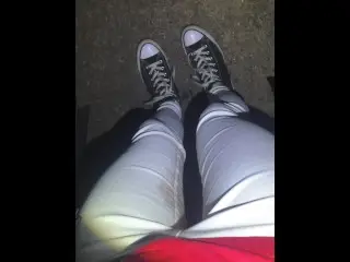 POV Girl Desperately Wets White Jeans Outdoor
