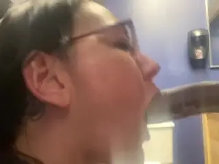 Sloppy MILF GAGS Giving Head in Public
