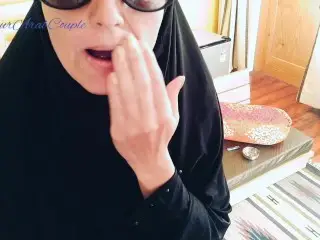 Arabic Girl Smoking with Cock and Sperm on her Beautiful Hijab Face