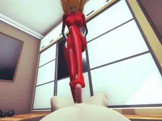 Evangelion: Asuka Femdom Footjob + POV Eyaculation