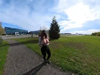 Crossdresser Flashing Boobs by the Side of a Busy Highway