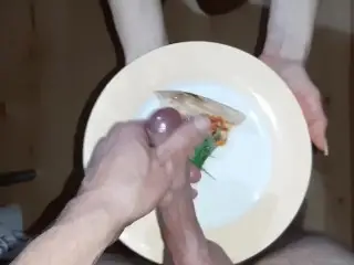 Sperm Lover Eating Pizza with Cum after Hard Fuck