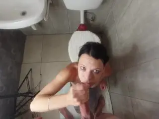 Dumb Slut getting a Piss and Cum Facial | BJ | Smoking