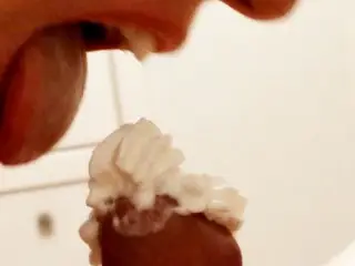 Amateur Italian Wife Sucks Balls and gives a Amazing Whipped Cream Blowjob