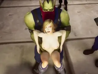 An Orc and a Human take Turn Rearranging her Insides