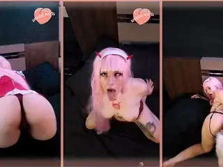 Latina Dresses up as zero two and Masturbates with an Anal Dildo